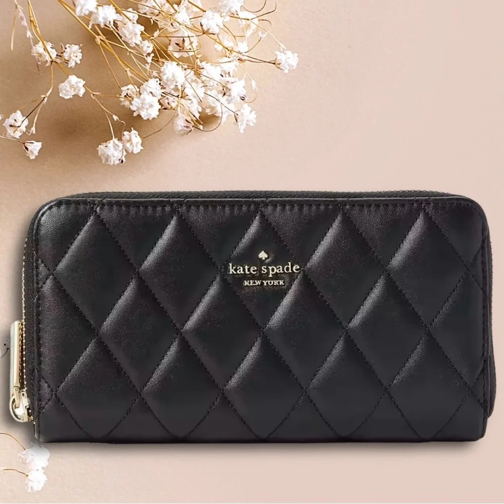 Kate Spade Quilted Black Leather Zip Around Wallet NWT - Picture 7 of 16